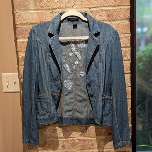 Express Blue Embroidered Jean Jacket